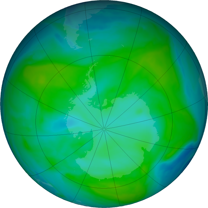 Antarctic ozone map for 10 January 2018